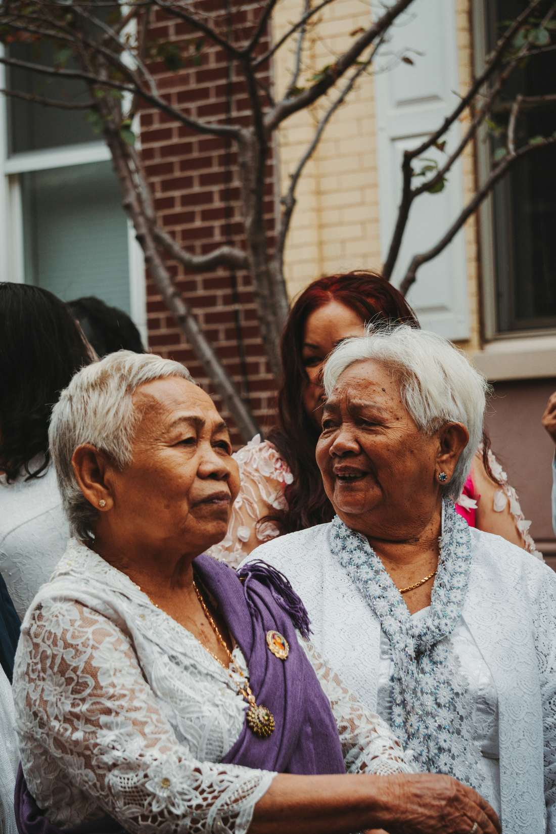 Two longtime friends catching up outside